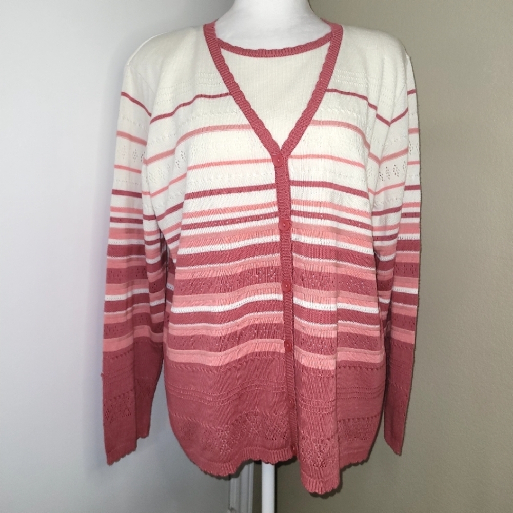 Alfred Dunner, Rose Knit Cardigan Top Size Large, Vtg 1990s